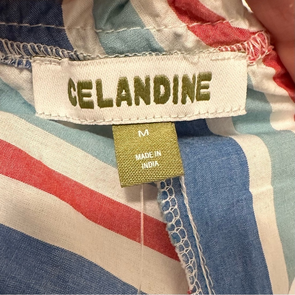 CELANDINE Anthropologie Sleeveless Knee Length Stripe Ruffle Dress M preppy NWT - Picture 10 of 10